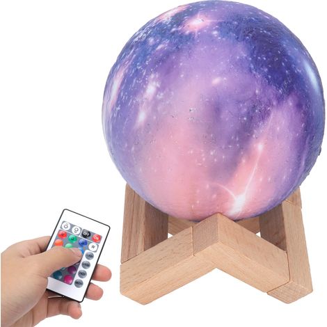Mini lampe lune LED rechargeable par USB, 16 couleurs, veilleuse avec télécommande et support en bois, cadeau d'anniversaire (1/5)