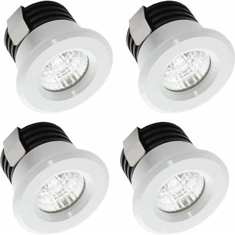 Set di 4 mini faretti LED da incasso, 3W bianco caldo – angolo del fascio luminoso 24° – luminosità 300 lumen – per cartongesso e mensole