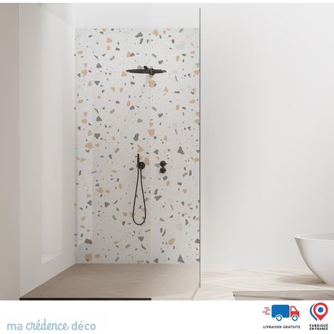 Panneau de douche : Terrazzo di Vigoleno - Couleur Beige sable - Alu composite - 100 - 245 (1/2)