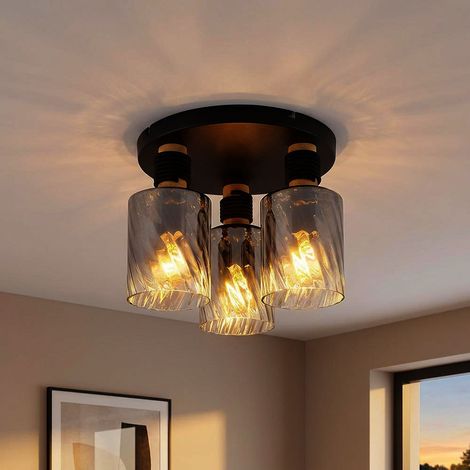 Plafonnier LED Plafonnier en verre fumé Lampe de salle à manger 3 feux noir D 32 cm (1/5)