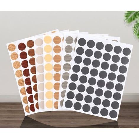 384 cache-vis en bois, cache-vis pour trous muraux, cache-vis pour trous de meubles, cache-vis autocollants, cache-vis autocollants à motif grain de bois, 15 mm de diamètre, adaptés aux écrous, meuble (1/3)