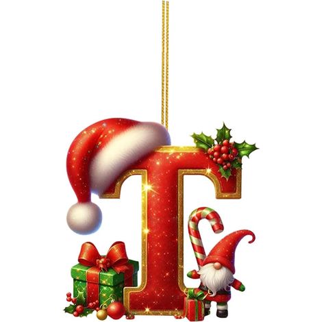 26 adornos de letras para árbol de Navidad, adornos colgantes con forma de letra para decoración navideña (T) (1/5)