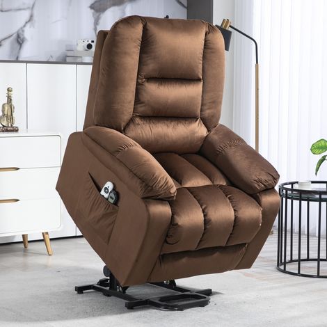 Marron - Fauteuil détente inclinable en velours inclinable, chaise de massage et chauffante avec 8 points de massage et 4 modes (1/4)