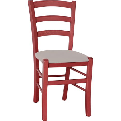 Stuhl aus Holz Venedig rot mit Sitzfläche aus Kunstleder grau Taupe