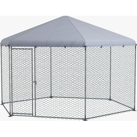Pollaio Gabbia per Galline da Esterno 4x3,5x2,6m in Acciaio e Tessuto Oxford Argento (1/5)