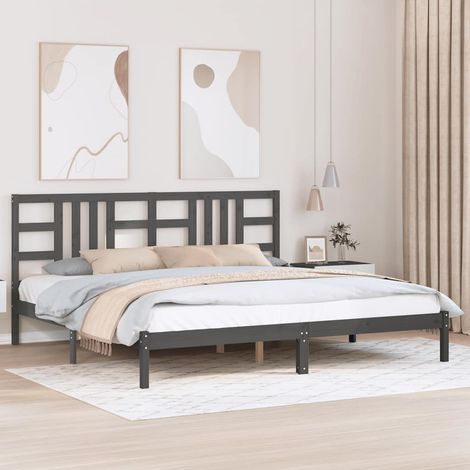 Cadre de lit sans matelas gris 200x200 cm bois massif (1/5)