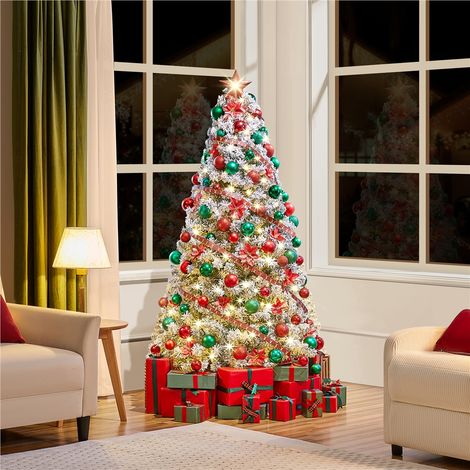 Yaheetech Albero di Natale Innevato 250 LED 183cm Base Metallo Verde Bianco (1/5)