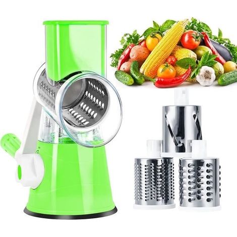 SuperLove® Coupe-légumes manuel 3 Lames Trancheuse multifonction en Acier inox. mandoline ronde râpe à fromage/pommes de terre (1/4)