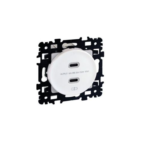 Prise chargeur USB double type C Blanc Eur'Ohm Square