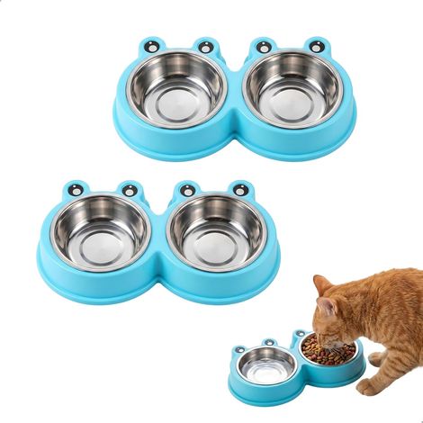 2 x Stainless Steel Cat Bowls, Raised Cat Bowl, Cat Bowl, Cat Bowls with Non-Slip Base, Food and Water Bowls Suitable for Cats and Puppies (Blue) (1/5)