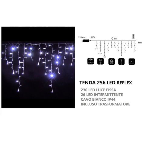 Tenda luminosa natalizia 256 luci led 6mt a flash di natale per feste uso esterno cavo bianco impermeabile a cascata  Bianco freddo (1/3)
