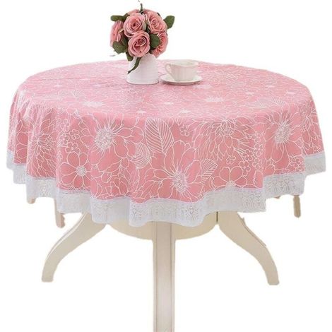 Nappe Ronde PVC Anti Taches, Facile d'entretien Motif de Elégant pour Salle à Manger Party Jardin Picnic (Rose,137cm) (1/3)