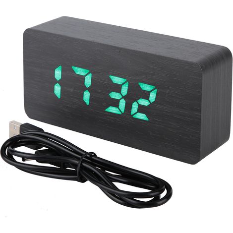 Réveil USB Portable avec Affichage LED de Température et Humidité - Horloge Numérique Silencieuse avec Veilleuse et 3 Alarmes Réglables - Noir (1/5)
