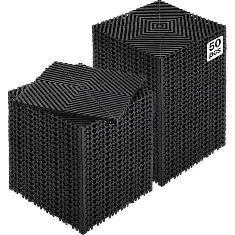 Tapis de drainage emboîtable, 310x310 mm, dalles de sol de drainage modulaire emboîtable, 50 pcs, coussin de sol à épisser en PP antidérapant noir, tapis de douche, pour garage, jardin, cuisine (1/5)