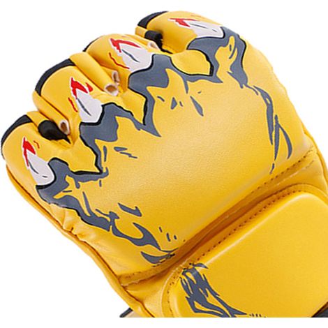 Gants de boxe mi-doigts jaunes style Griffe de tigre - Protection réglable poignet homme femme (1/5)