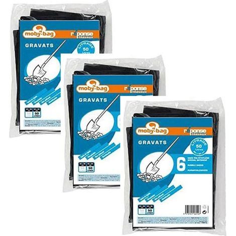 Lot de sacs poubelle - Pour gravats - Epais - Rigide - 50 litres - 3 Sachets de 6 sacs