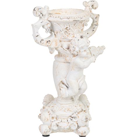 Candelabro con angel de resina blanca 17x15x27.5h cm