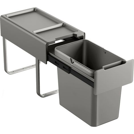 Svita – Poubelle encastrable 22L – 1 compartiment avec couvercle – Accès fluide avec rails télescopiques – Dimensions 25 x 48 x 37 cm
