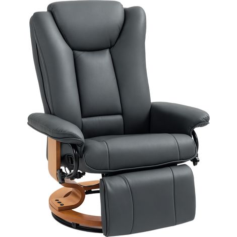 Fauteuil relax avec fonction allongée, pivotant, jusqu'à 150 kg, revêtement en similicuir, cadre en acier, gris foncé