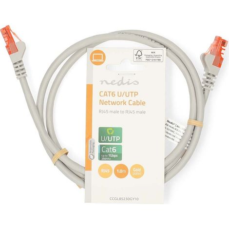 Nedis CAT6-Netzwerkkabel / RJ45 Stecker / RJ45 Stecker / U/UTP / 1.00 m / Rund / PVC / Grau / Label