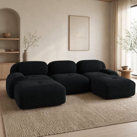 Modulares U-Sofa aus schwarzem Cord, 298 x 178 x 70 cm, montagefrei HAVRYA (1/5)
