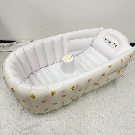 Piscina gonfiabile per bambini, pieghevole, portatile, vaschetta per neonati con pompa ad aria, doccia antiscivolo (bianca, 90 x 55 x 30 cm) (1/5)