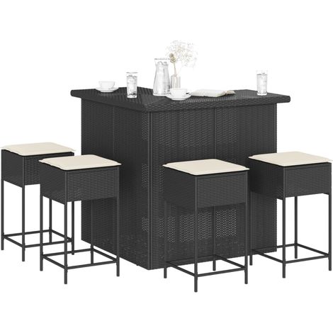 Ensemble de bar de jardin 5 pcs avec coussins noir poly rotin (1/5)