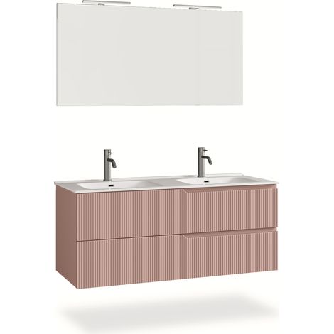 Ensemble salle de bain double vasque 5 pièces VENERE rose poudrè (1/5)