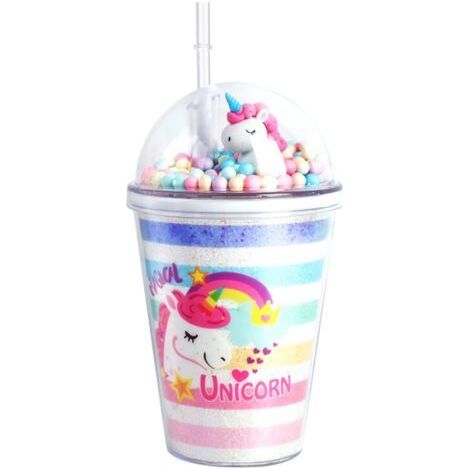 Gobelets Réutilisables Paille, Gobelet Plastique Motif Kawaii scintillante Licornes Bouteille d'Eau Durable Tasse à Double Paroi pour Jus, Boissons, Café (380ml) (1/5)