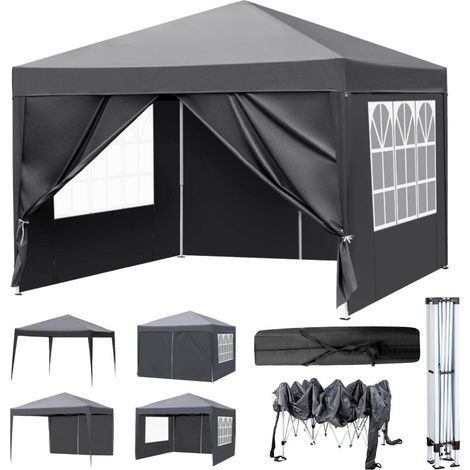 Faltpavillon 3x3m wasserdicht, UV-Schutz 50+, Stahlrahmen, mit 4 Seitenteilen (1/5)