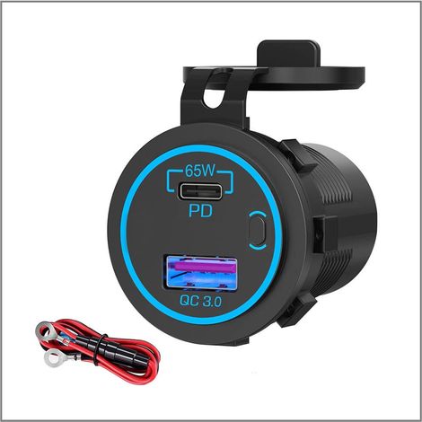 Prise de Chargeur de Voiture USB C 65W pour Portable: 12V/24V Prise de Voiture PD 3.0 et QC 3.0 avec Interrupteur Imperméable USB 12V Charge Rapide po (1/5)