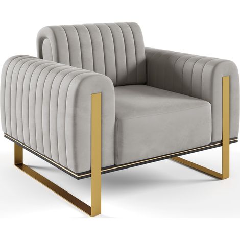 Selsey Parissa - Sessel, Samt Hellgrau goldene Füße, 106 cm (1/5)