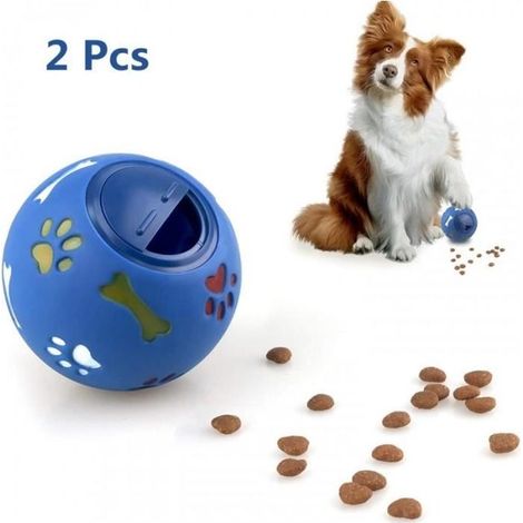 Distributeur de balles à friandises pour chiens (lot de 2), adapté à l'entraînement interactif des chiots, 7,5 cm, bleu. (1/4)