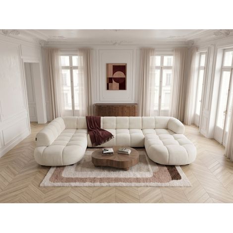 BOBOCHIC - Canapé panoramique avance-recule électrique LOVELY tissu chenille Angle gauche  Beige (1/5)