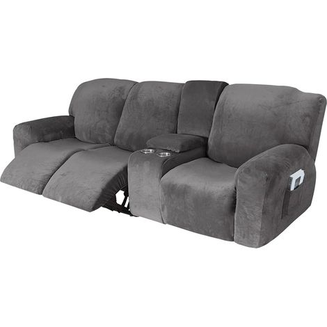 Soft stretch jacquard recliner chair cover with cup holder holes, machine washable furniture protector (3-seater, grey) (1/5)