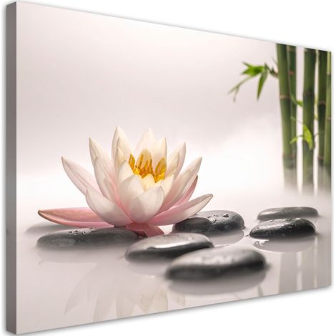 Toile Imprimée, Fleur de lotus pierres plantes zen spa,30x20 (1/4)