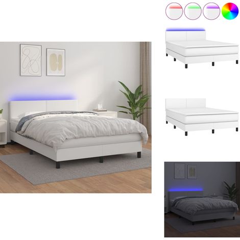 Sommier à lattes de lit avec matelas et LED Blanc 140x190 cm - Sommier Tapissier - Lit Plateforme - Lit Avec Rangement - Tête De Lit Ajustable - Éclairage Led (1/5)
