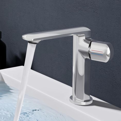 doporro Grifo para Lavabo H59 Cuerpo de Cobre, Válvula Cerámica, Aireador Desmontable, Flujo Suave Antisalpicaduras, Acabado Cromado Duradero y Elegant, WAO-1190 (1/2)