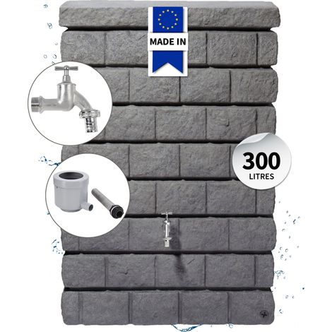 GARANTIA ROCKY junior réservoir mural kit complet 300 L, granite foncé incl. robinet de puisage chromé et raccord de descente