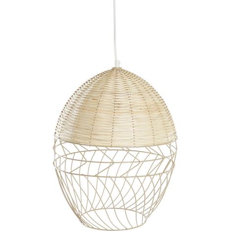 Suspension rotin tissé pour ambiance zen et naturelle - Brun clair tissé avec blanc (1/4)
