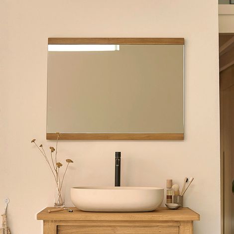 Miroir en teck recyclé massif 80 cm (1/4)