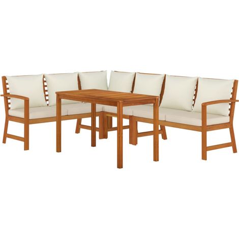 Conjunto de comedor de exterior de 5 piezas de madera de acacia con cojines 020014179 (1/5)