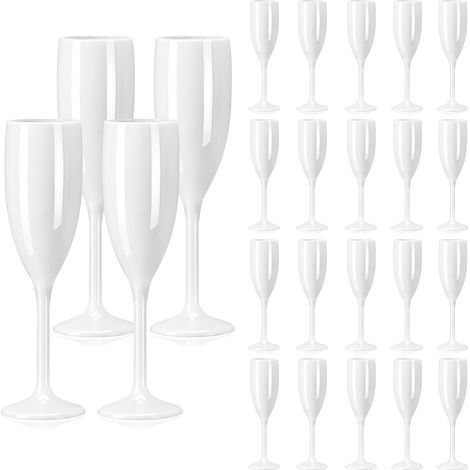 Set mit 24 wiederverwendbaren Champagnergläsern, weiß, mit Stiel, unzerbrechliche Acryl-Champagnerflöten, Champagnerbecher für Hochzeiten, Geburtstagsfeiern, Camping, Schwimmbäder (24, Weiß) (1/5)