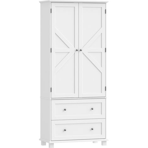 Buffet haut cuisine, armoire de cuisine 2 portes, 2 tiroirs, 6 porte-racks, étagères réglables, 80x39,5x184,5cm, blanc (1/5)