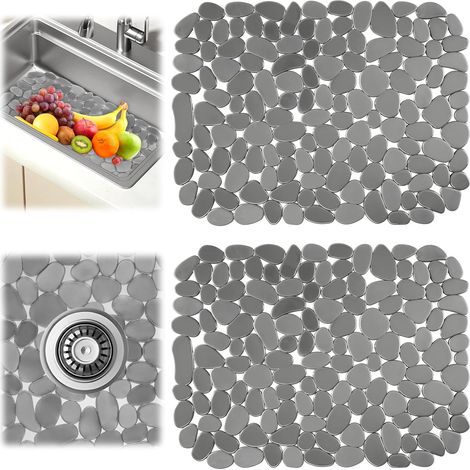 Lot 2 tapis évier 40×30 cm, drainage rapide, galets, vaisselle/légumes. (1/4)