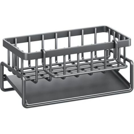 Organizzazione e stoccaggio in cucina, organizer per lavello con vassoio di scarico automatico per porta spugna, porta asciugamani, ottimo accessorio per il bagno - Nero.