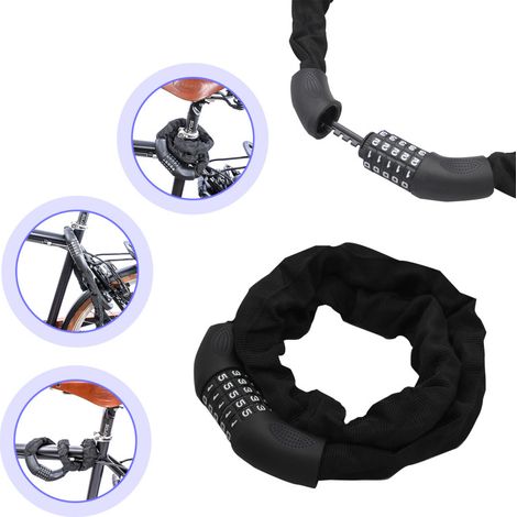 SWANEW Blocco della bicicletta, lucchetto della bicicletta, per la bicicletta scooter moto cancello della bicicletta con 5 cifre codice intelligente cavo antifurto 90cm (1/5)