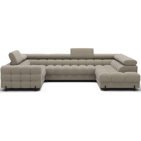 Canapé panoramique convertible FACTORY 3 places beige – angle droit avec coffre (1/5)