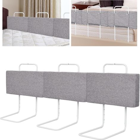 Wolketon Lote de 3 barrera cama infantil 60 cm, protector anticaídas ajustable, gris (1/5)