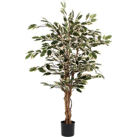 Ficus Artificiel Plante Verte d'Intérieur avec Tronc en Bois et Pot Noir H110 x Ø70 cm - PANGIVO (1/5)